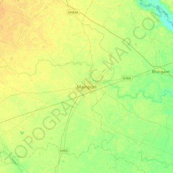 Mappa topografica Mainpuri, altitudine, rilievo