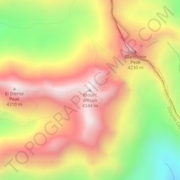 Mappa topografica Mount Wilson, altitudine, rilievo