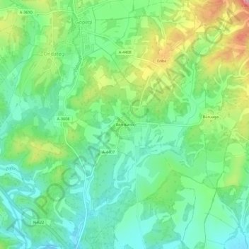 Mappa topografica Berrícano, altitudine, rilievo