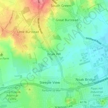 Mappa topografica Noak Hill, altitudine, rilievo