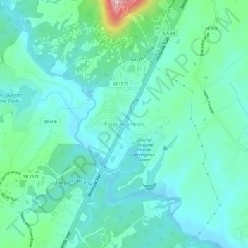 Mappa topografica Piney Mountain, altitudine, rilievo