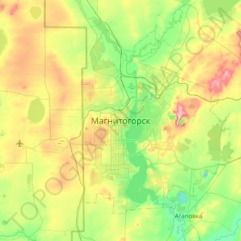 Mappa topografica Magnitogorsk, altitudine, rilievo