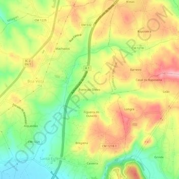 Mappa topografica Fonte do Oleiro, altitudine, rilievo