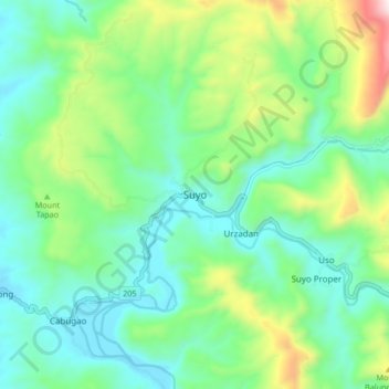 Mappa topografica Suyo, altitudine, rilievo