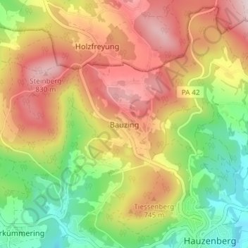 Mappa topografica Bauzing, altitudine, rilievo