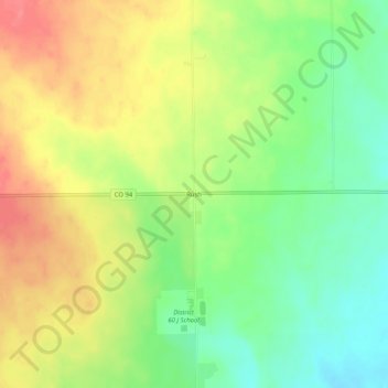 Mappa topografica Rush, altitudine, rilievo