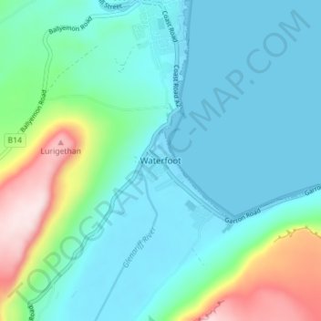 Mappa topografica Waterfoot, altitudine, rilievo