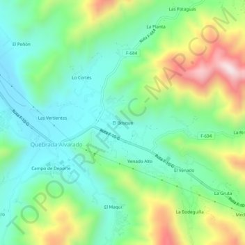Mappa topografica El Bosque, altitudine, rilievo
