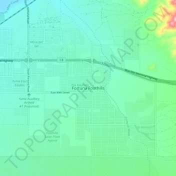 Mappa topografica Fortuna Foothills, altitudine, rilievo