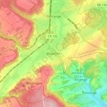 Mappa topografica Moutfort, altitudine, rilievo