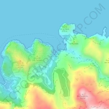 Mappa topografica Sa Calobra, altitudine, rilievo