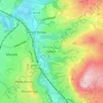Mappa topografica Mellor, altitudine, rilievo