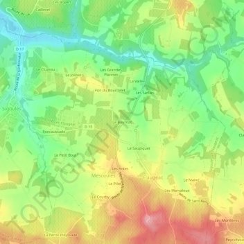 Mappa topografica Le Bournat, altitudine, rilievo