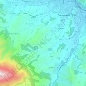 Mappa topografica Zuharreta, altitudine, rilievo