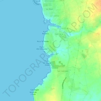 Mappa topografica Cala Blanca, altitudine, rilievo