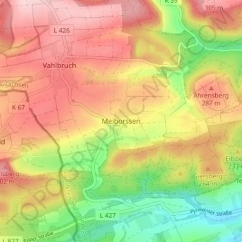 Mappa topografica Meiborssen, altitudine, rilievo