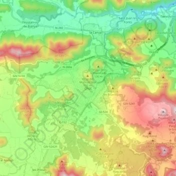 Mappa topografica Olot, altitudine, rilievo