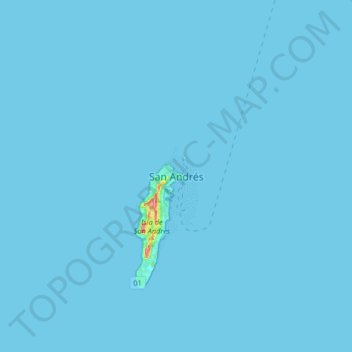 Mappa topografica San Andrés, altitudine, rilievo