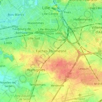 Mappa topografica Faches-Thumesnil, altitudine, rilievo
