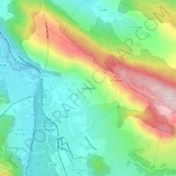 Mappa topografica Les Bignes, altitudine, rilievo