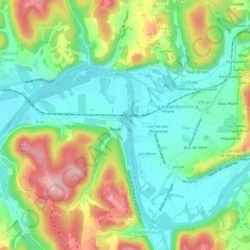 Mappa topografica Fayrac, altitudine, rilievo