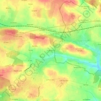 Mappa topografica Coët Ruel, altitudine, rilievo