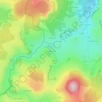 Mappa topografica Chanteloube, altitudine, rilievo