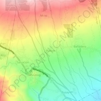 Mappa topografica Budiao, altitudine, rilievo