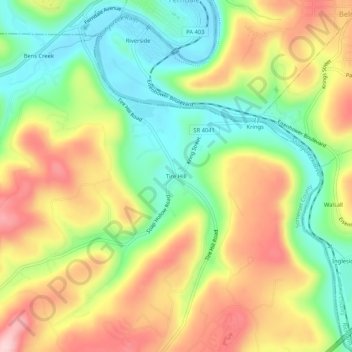 Mappa topografica Tire Hill, altitudine, rilievo