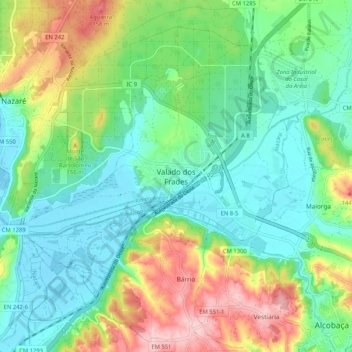 Mappa topografica Valado dos Frades, altitudine, rilievo