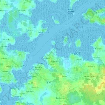 Mappa topografica Saint-Cado, altitudine, rilievo
