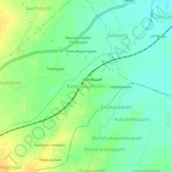 Mappa topografica Kannudayanpatti, altitudine, rilievo