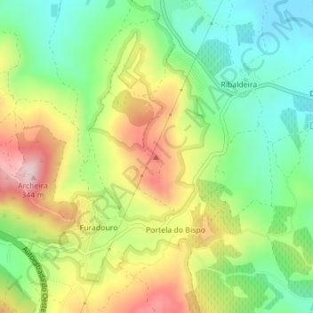 Mappa topografica Ribaldeira, altitudine, rilievo