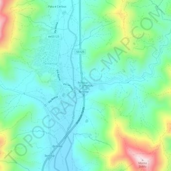 Mappa topografica Is Erriolus, altitudine, rilievo