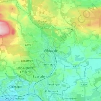 Mappa topografica Milngavie, altitudine, rilievo