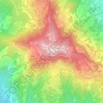 Mappa topografica Monte Calvarina, altitudine, rilievo