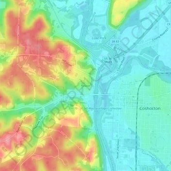 Mappa topografica Roscoe, altitudine, rilievo