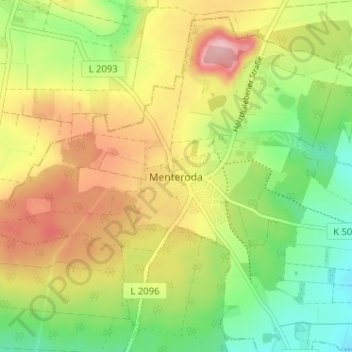 Mappa topografica Menteroda, altitudine, rilievo