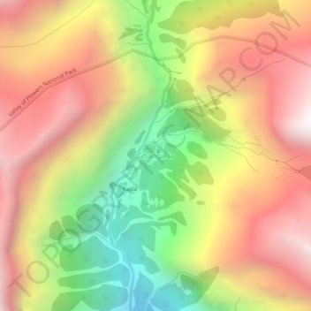 Mappa topografica Ghangaria, altitudine, rilievo
