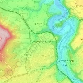 Mappa topografica Gottwollshausen, altitudine, rilievo