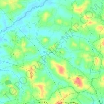 Mappa topografica Thiruvaniyoor, altitudine, rilievo