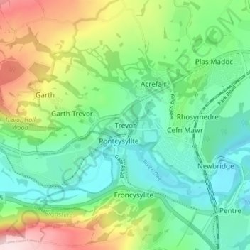 Mappa topografica Trevor, altitudine, rilievo