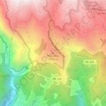 Mappa topografica Pico Alto, altitudine, rilievo