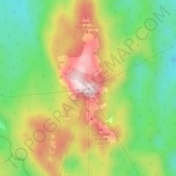 Mappa topografica Veliki Risnjak, altitudine, rilievo