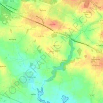 Mappa topografica Caudrec, altitudine, rilievo
