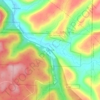 Mappa topografica Brookston, altitudine, rilievo