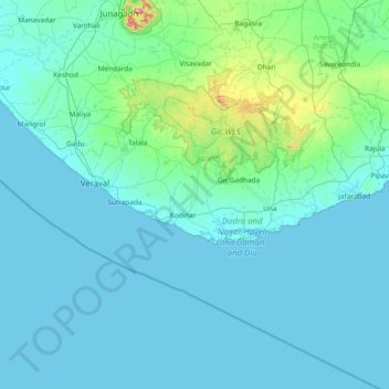 Mappa topografica Amreli, altitudine, rilievo