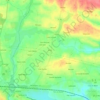 Mappa topografica Kerlan, altitudine, rilievo