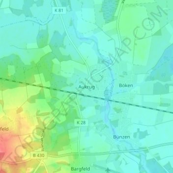 Mappa topografica Aukrug, altitudine, rilievo