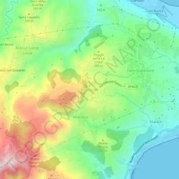 Mappa topografica Curcuraci, altitudine, rilievo